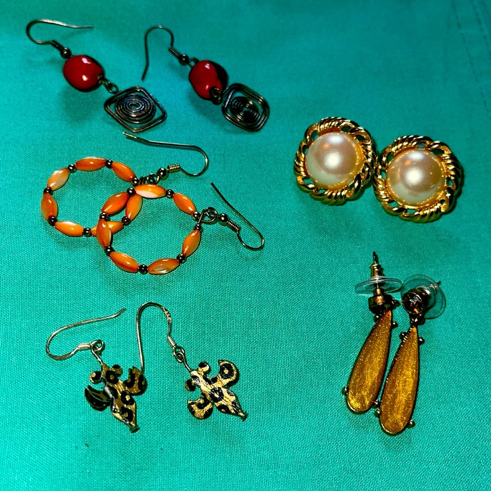 5 pair unique jewelry mixed materials and stones